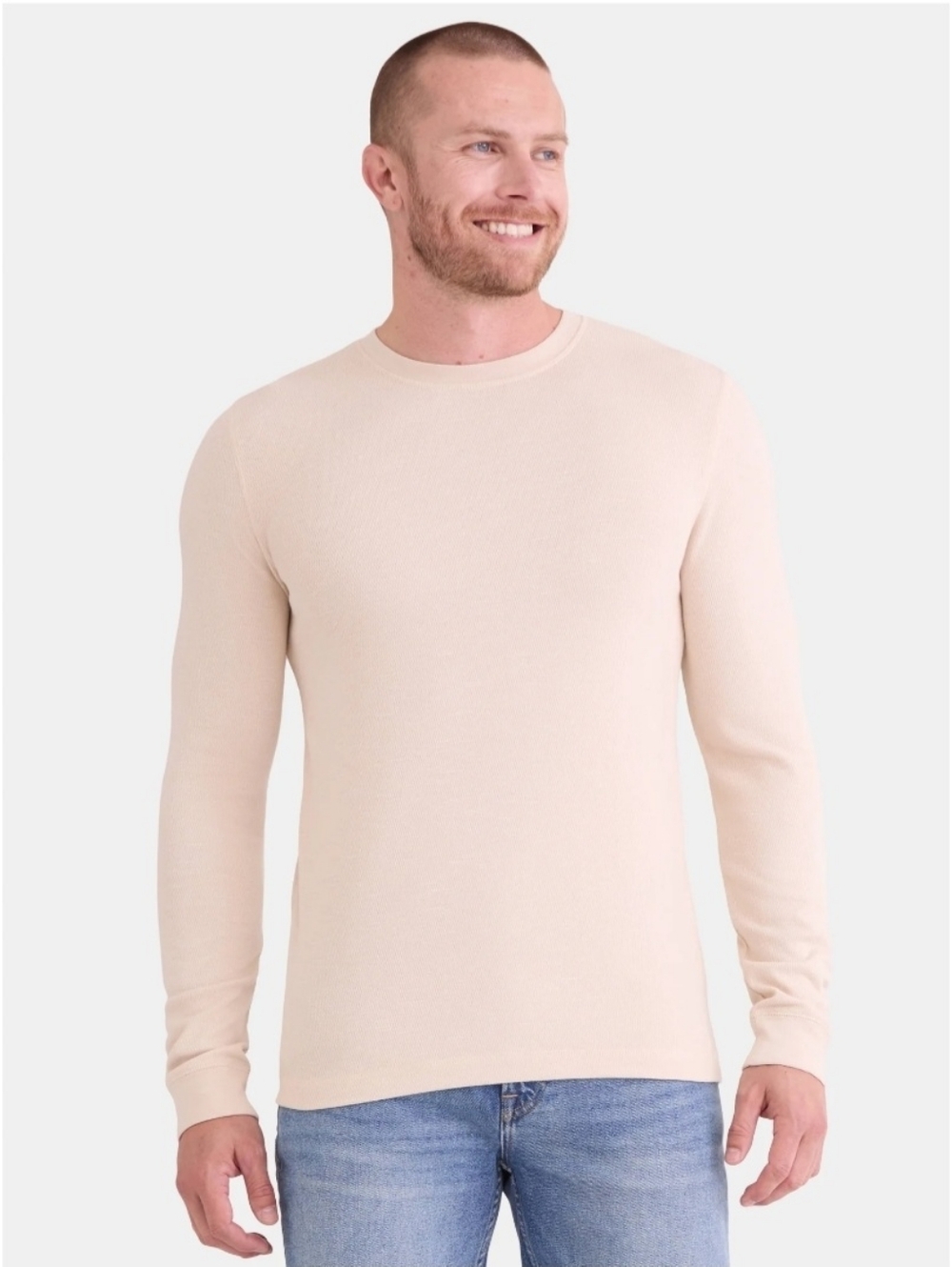 George Beige Slub Texture Thermal Long Sleeve Crewneck Pullover Shirt Men's 3XL